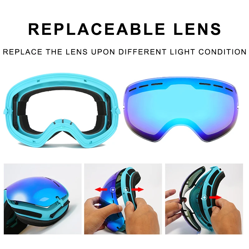 2019 Brand Ski Goggles Full Mirror UV400 Anti-fog Big Ski Mask Glasses Skiing Men Women Snow Snowboard Goggles 3 Lens