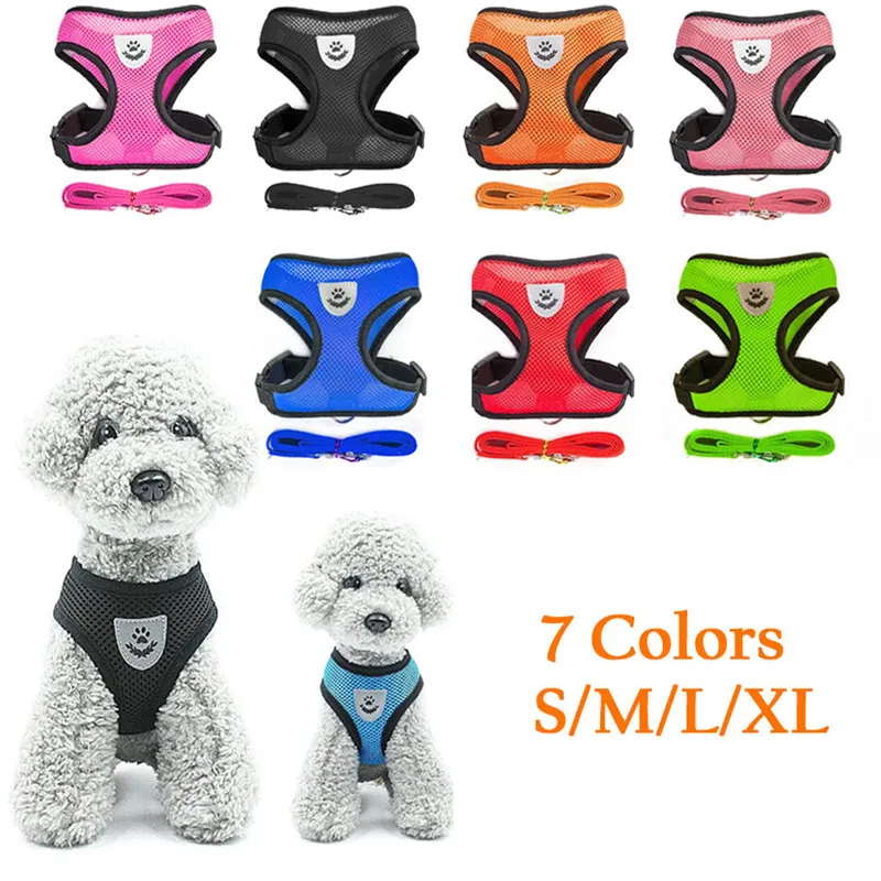 Breathable Mesh Small Dog Pet Harness and Leash Set Puppy Cat Vest Harness Collar For Chihuahua Pug Bulldog Cat