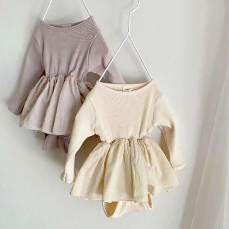 Spring baby girls bodysuits ruffle skirt style baby one piece toddler girls jumpsuits long sleeve baby outfit