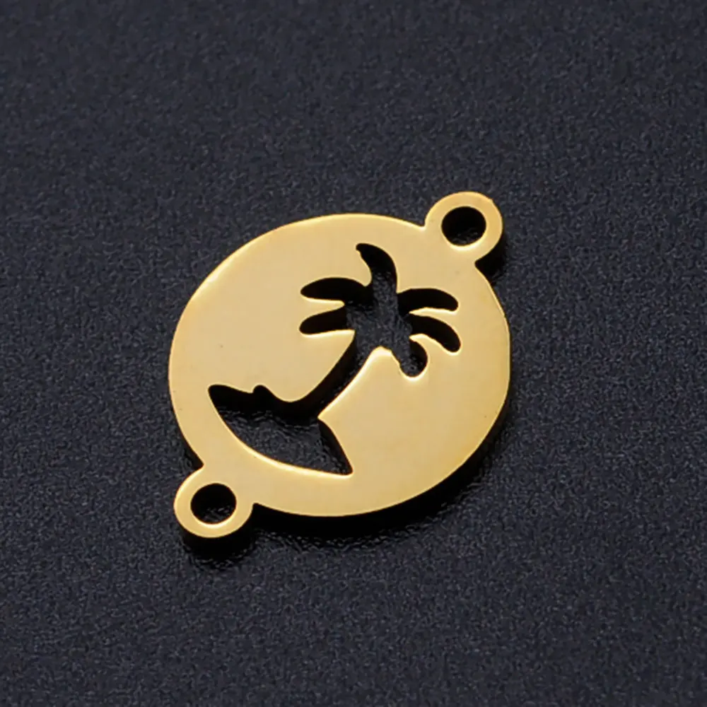 10pcs/lot diy summer beach palm tree stainless steel charm pendant wholesale leaf flower rose jewelry bracelet connector charms