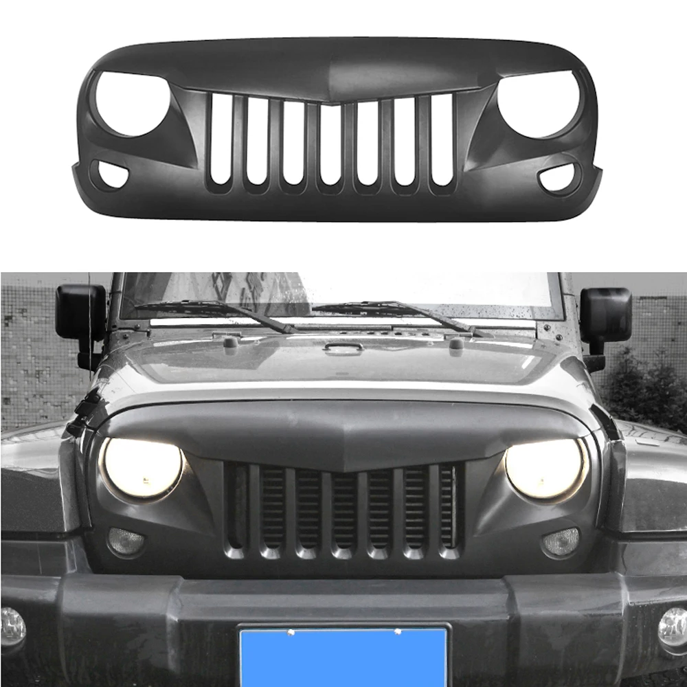 

Modified For JK TJ Front Grill For Wrangler TJ JK JKU 1997-2017 Front Racing Grill Upper Bumper Grilles Mesh Cover Grills Grille