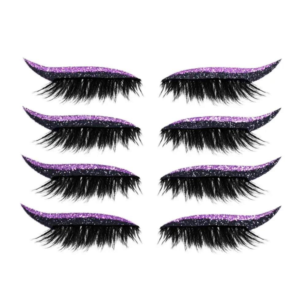 8Pcs False Eyelashes 2 in 1 Eyelash Artificial Fiber EyeLine Sticker Glitter Eyeliner Eyeshadow Stickers Makeup Tools