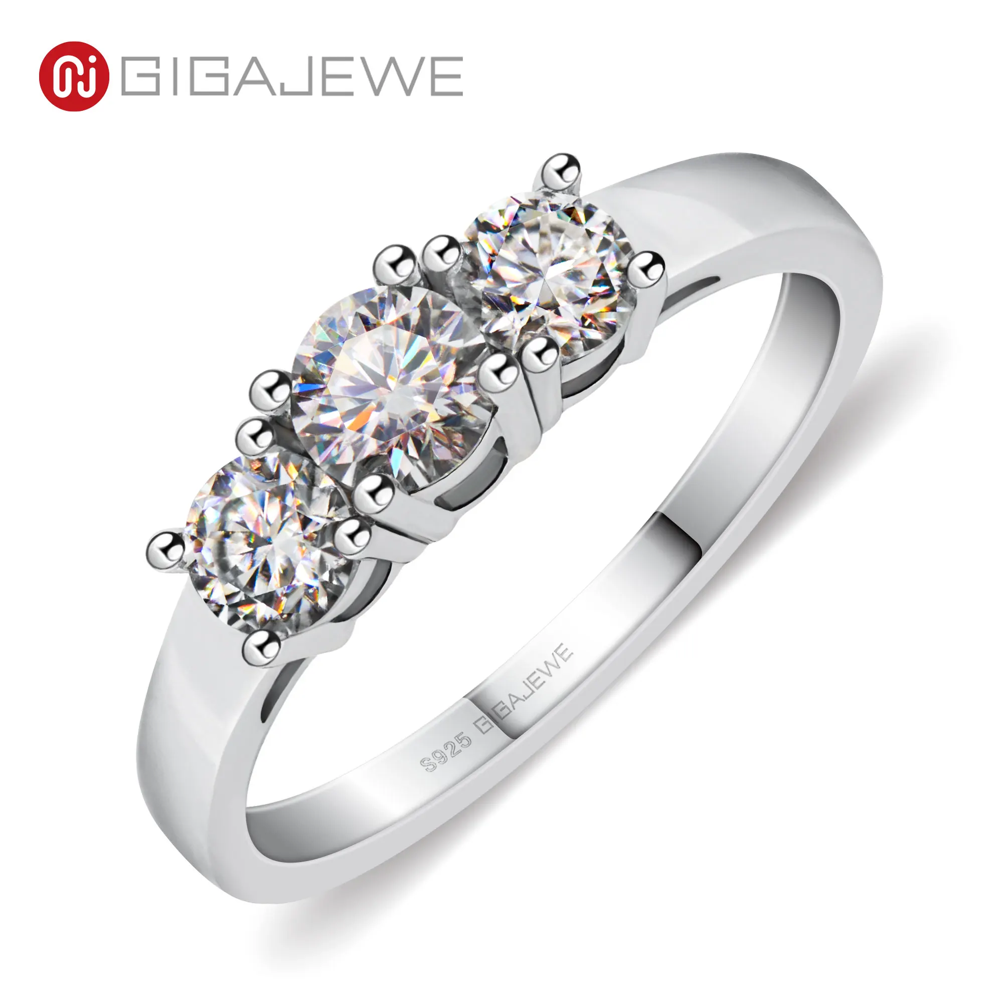 

GIGAJEWE Total 1.0ct 4.5mm+2X4.0mm Round Cut D VVS1 Moissanite 925 Silver Ring Diamond Test Passed Girlfriend Women Gift