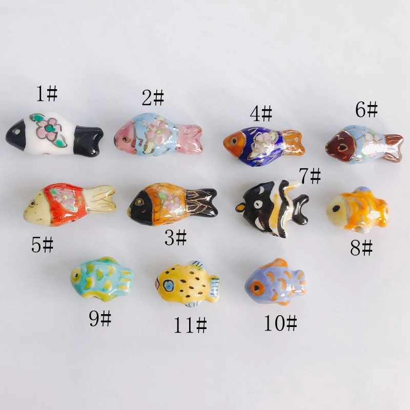 Cute Colorful Plum Blossom Small Fish Beaded Ceramic Clay Pottery with Holes Japanese-style Beads Hand-painted Small Pendant