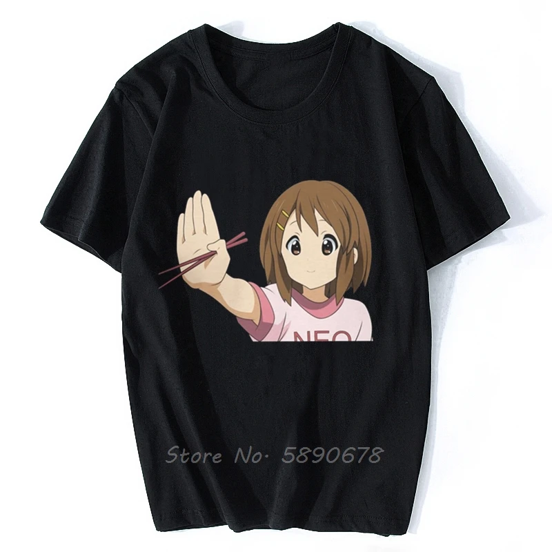 Yui Chopstick الرجال تي شيرت K-on Yui Hirasawa اليابان الموسيقى أنيمي روح الدعابة تي شيرت قصيرة الأكمام تي شيرت على طراز هاراجوكو الكبار