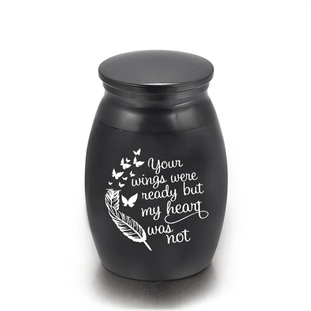 Black Funeral Cremation Urn Engraved Customized Pattern Made in Alloy Metal for Human Ashes for Pet Memorial Suitable Home Place