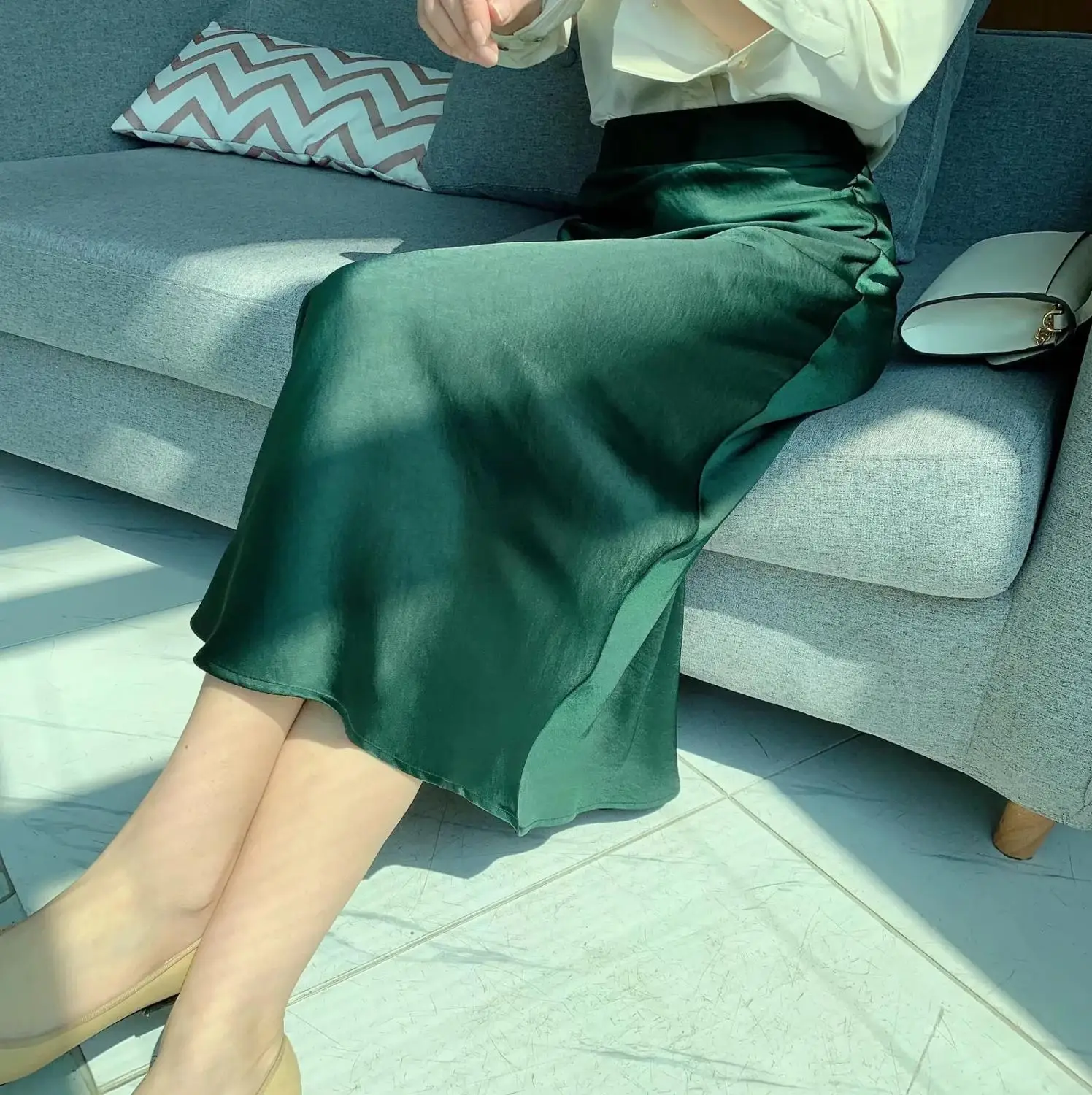 Withered England Style Office Lady Simple Solid Satin Elegant Spring Midi Skirt Women Faldas Mujer Moda 2022 Long Skirts Womens