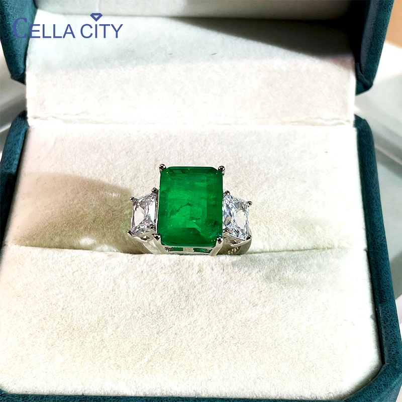 Cellacity Luxury Emerald Gemstones Women Ring With 10*14mm Gemstones silver 925 jewelry ring wedding fine jewelry gift size 6-10