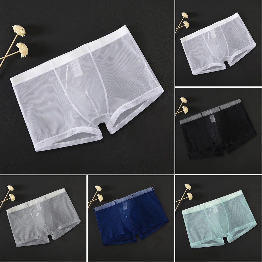 New Men\'s Sexy Mesh Thin Breathable Transparent Briefs Underwear Shorts Trunks Underpants Seamless Soft Solid Mens