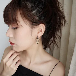 LIVVY Korean Drop Dangle Silver Color Earrings For Women Summer Double Rhombus Black Earrings 2021 Trend Jewelry