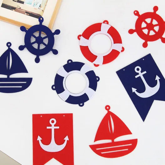 Nautical Banner Mediterranean Anchors Steering Wheels Sailboat Pennant Garland for Home Garden Baby Shower Birthday Party Decor