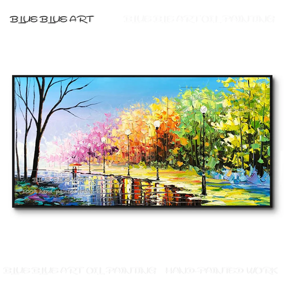 Professional Artist Hand-painted High Quality Abstract Colorful Acrylic Landscape Painting Lover and Umbrella Knife Oil Painting