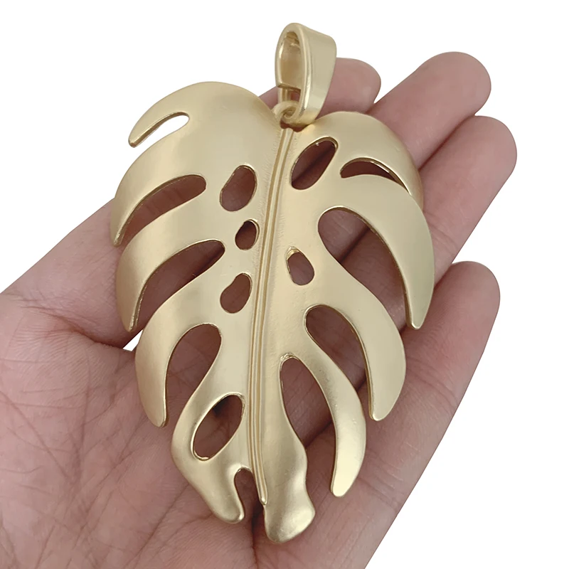 1 x Matt Gold Color Large Monstera Leaf Charms Tropical Palm Leaves Pendants For Necklace Jewelry Making Accessories 80x53mm