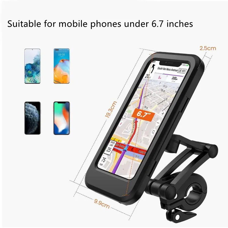 MTB Bike Phone Stand Holder Waterproof All Inclusive Phone Mount TPU Nylon Mobile Phone Mount Bicycle With Charging Line Hole