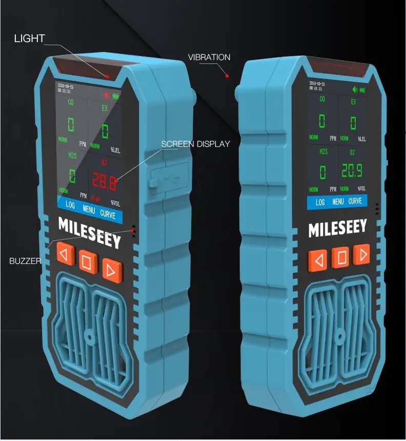 Mileseey Handheld LCD Multifunctional gas detector 4 in 1 toxic harmful gas H2S/CO/O2/ EX gax Analyzer High Precision Detector