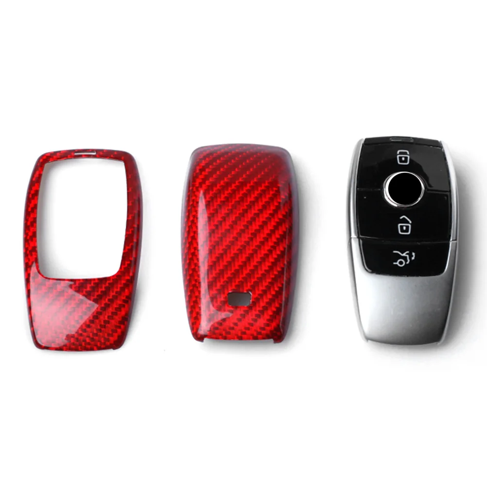 Car Remote Key Cover Case Red Real Carbon Fiber For Mercedes BENZ E-Class W213