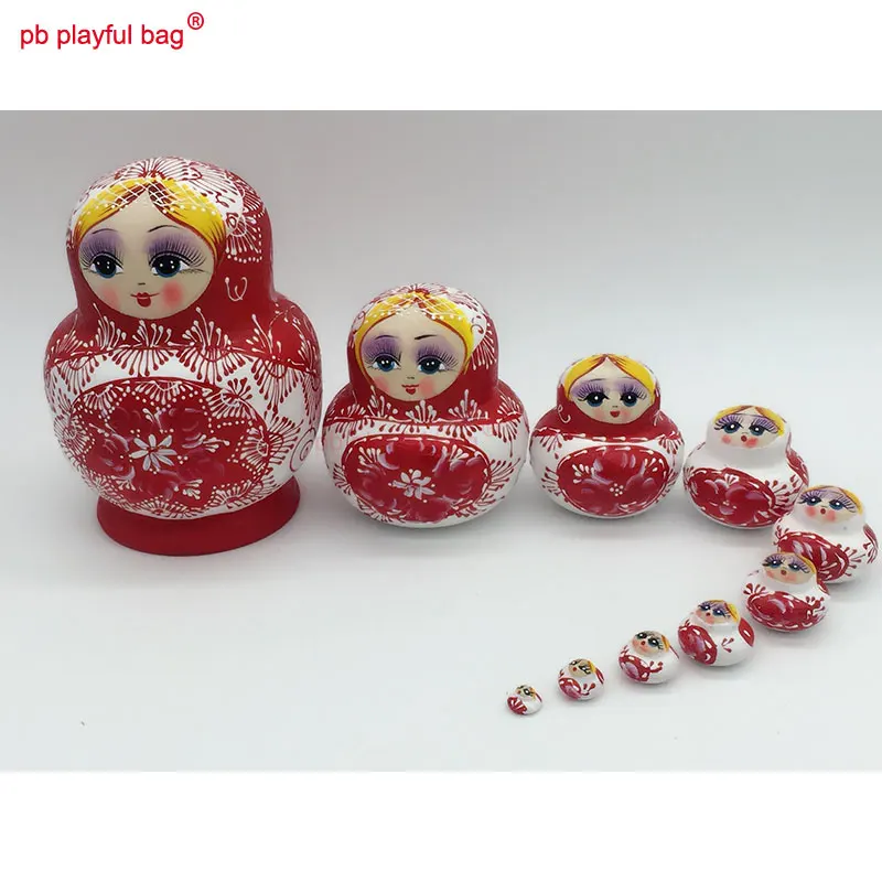 

PB Playful bag Ten layer red Girl doll Montessori Russian Nesting Dolls Wooden toy craft gift action figure Wish doll WG02