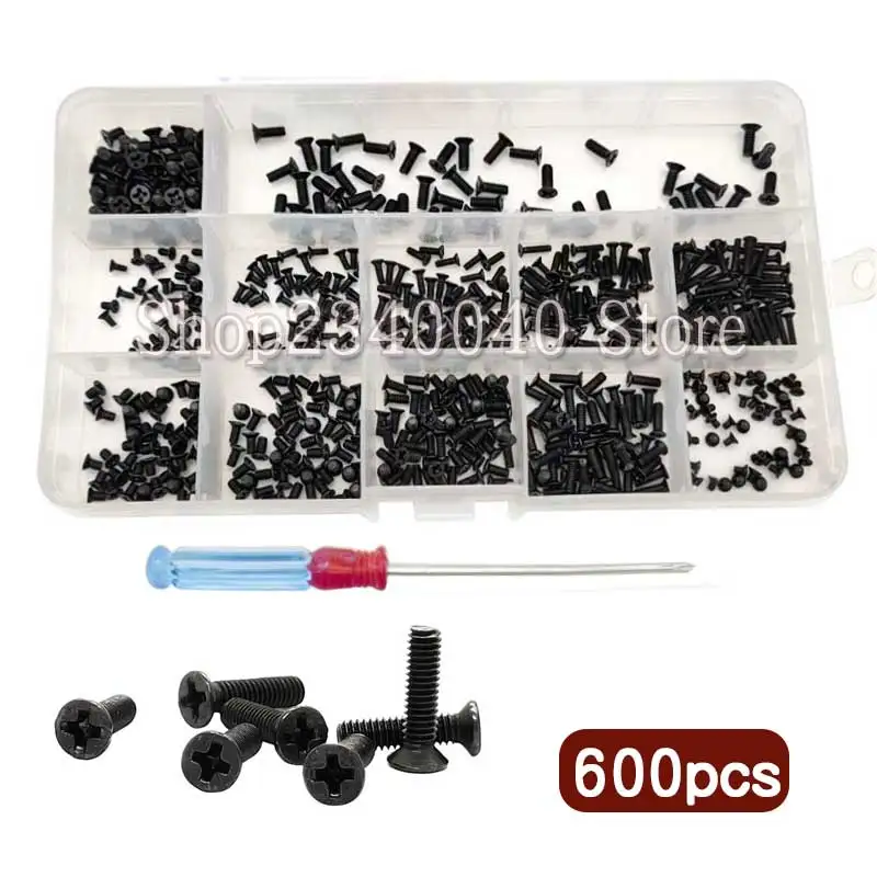 

600pcs M2M2.5M3 Black Flat Head Screw Assortment Kit Laptop Notebook Screws Phillips Screws Repair Kit for Computer Small Screws