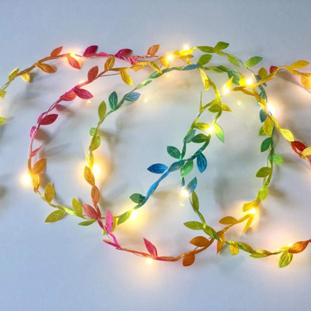 ไฟ Led String สีเขียวใบ Garland Vine 5V USB แบตเตอรี่ Power Fairy Light 20LED 30LED 50LED 100 LED ทองแดง Party Decor