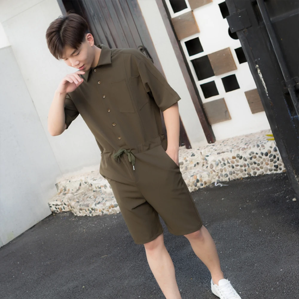 Loose port fashion men and women couple models short-sleeved shorts jumpsuits jumpsuit tooling jumpsuit hairstylist nightclub