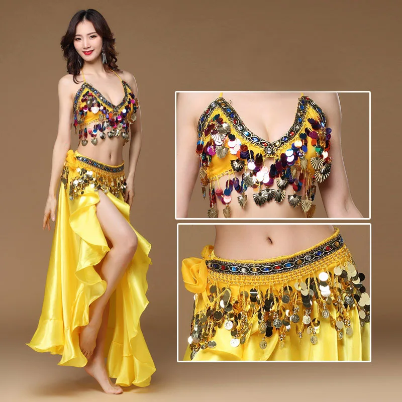 Belly Dance Costumes Female 2021 Woman Sexy Costumes New Indian Dancers Exercise cloth Performance Bra Belt Skirt 3 Pieces Sets