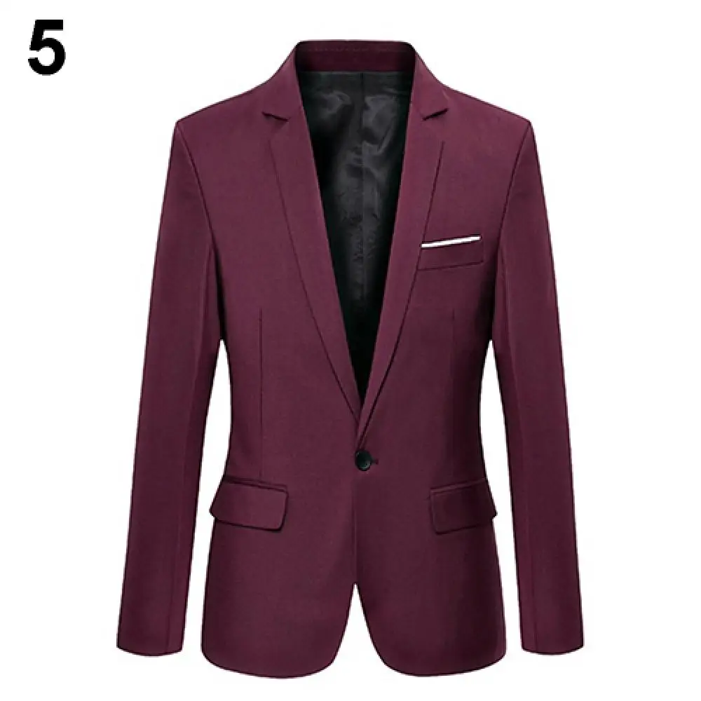 Hot Sale Men\\\'s Solid Color Step Collar Slim Blazer Formal Business Wear One Button Suit