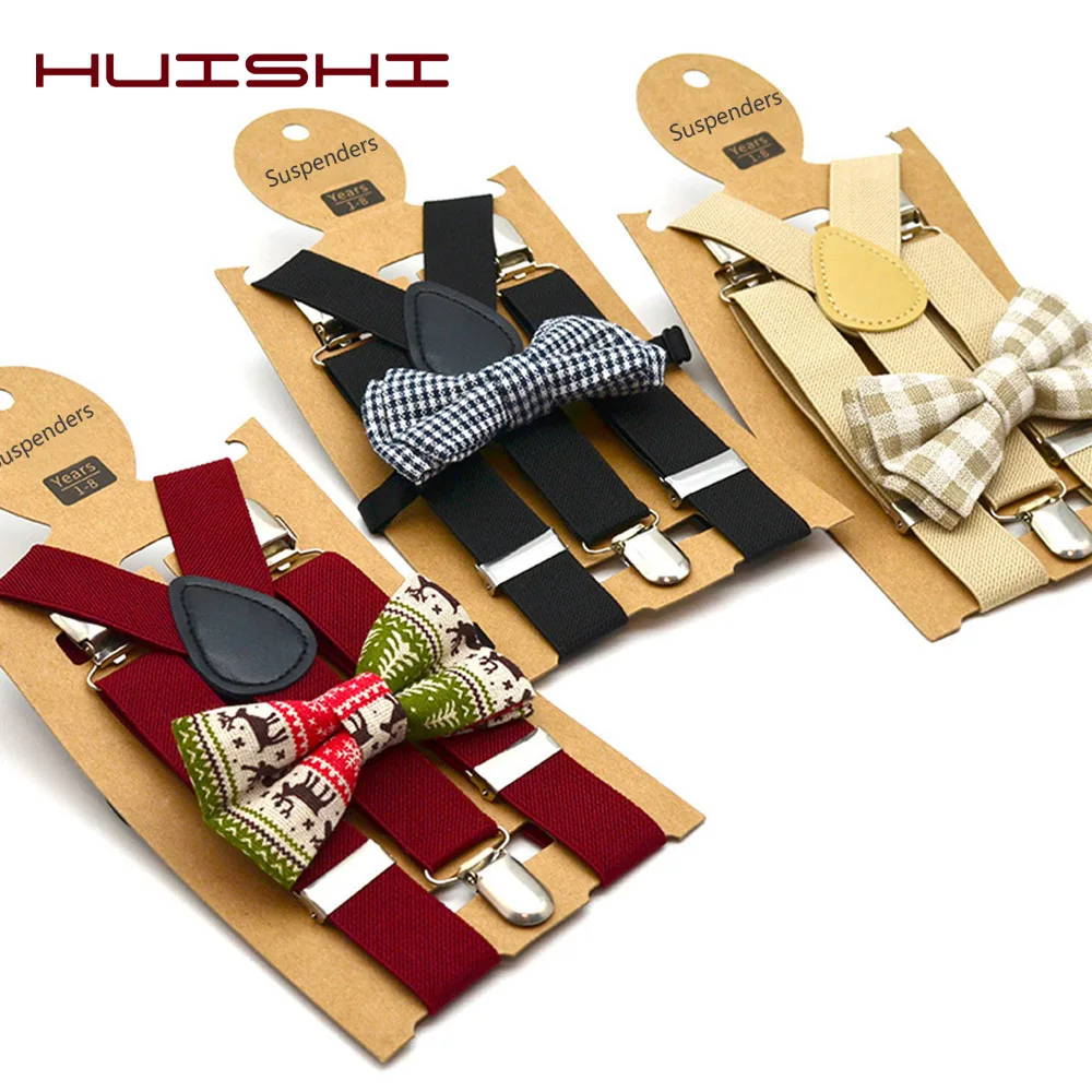 HUISHI Suspenders Kids Girl Suspenders With Bowtie Fashion Children Bow Tie Set Boys Braces Adjustable Ties Wedding Accessories