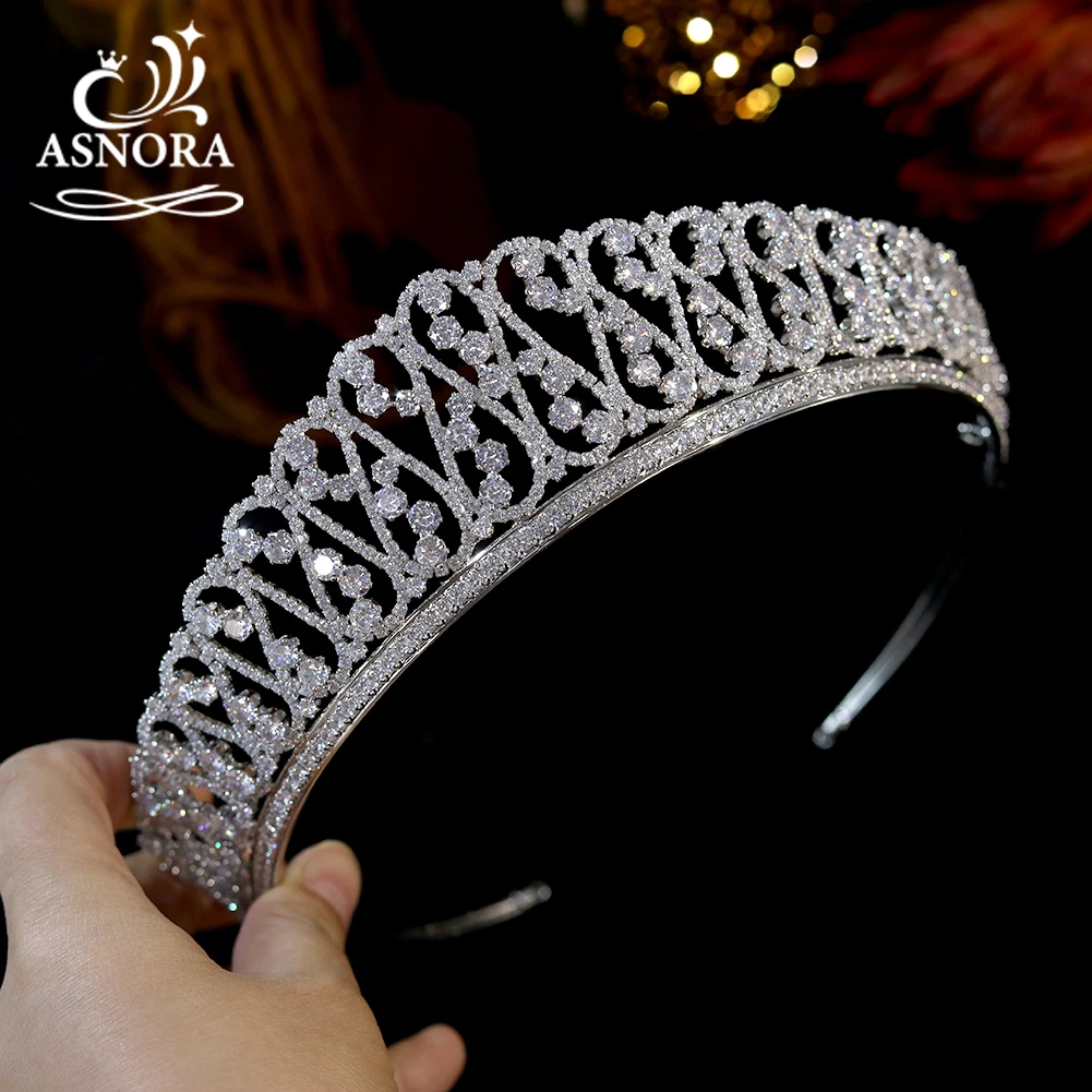 Imagem -03 - Asnora-tiara Nupcial com Zircônia Acessórios para Vestidos de Noiva Cristal Figura Geométrica Prateada para Mulheres A01298