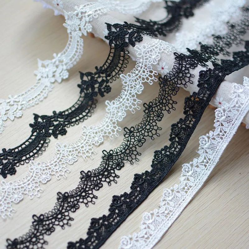 1M New Embroidery Lace Fabric 2cm 3cm White Black Lace Ribbon Trim Trimmings For Sewing Wedding Collar encajes dentelle L-38