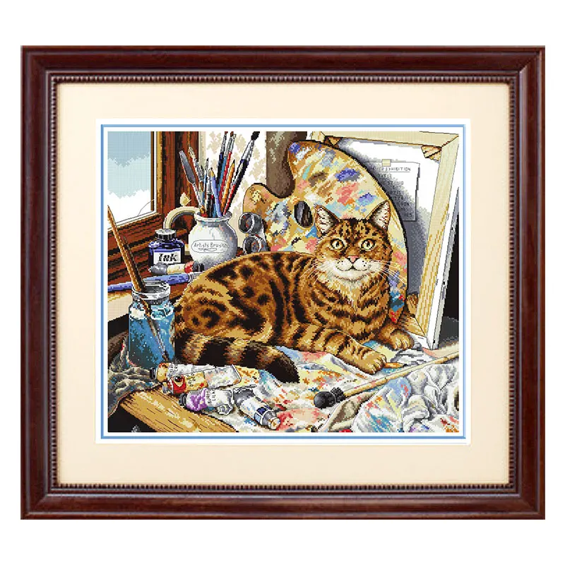 

Fishxx Cross Stitch A1560 Full Embroidery Oil Painting Tools And Tabby Cat Home Hand Kit