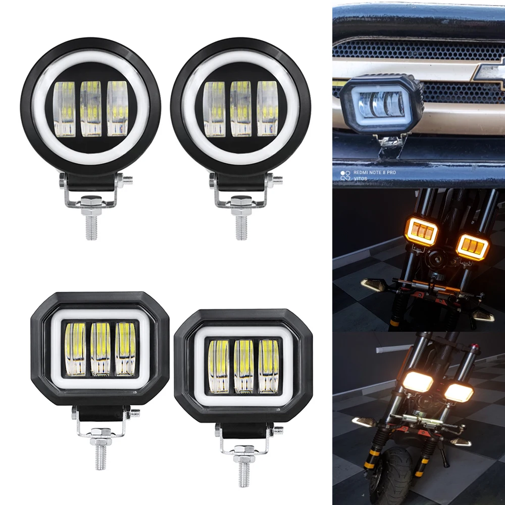 5 Inch Motorcycle Spotlight LED Dirt Bike Work Light External Square Spotlights CSL88 12V 24V Led Angel Eyes Driving Lights