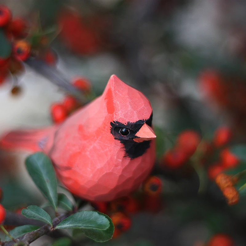 North American Cardinals ornaments Handmade Animal Wood Carving Decorations Home Crafts