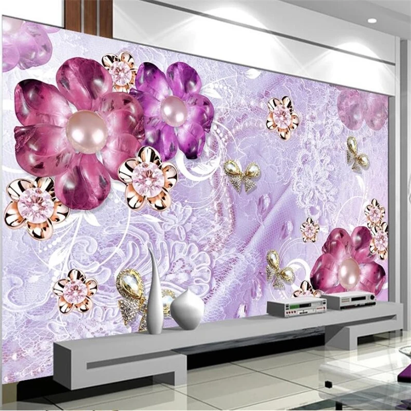 wellyu Customized large murals fashion home decoration luxury gorgeous purple European flowers 3d stereo TV background wall