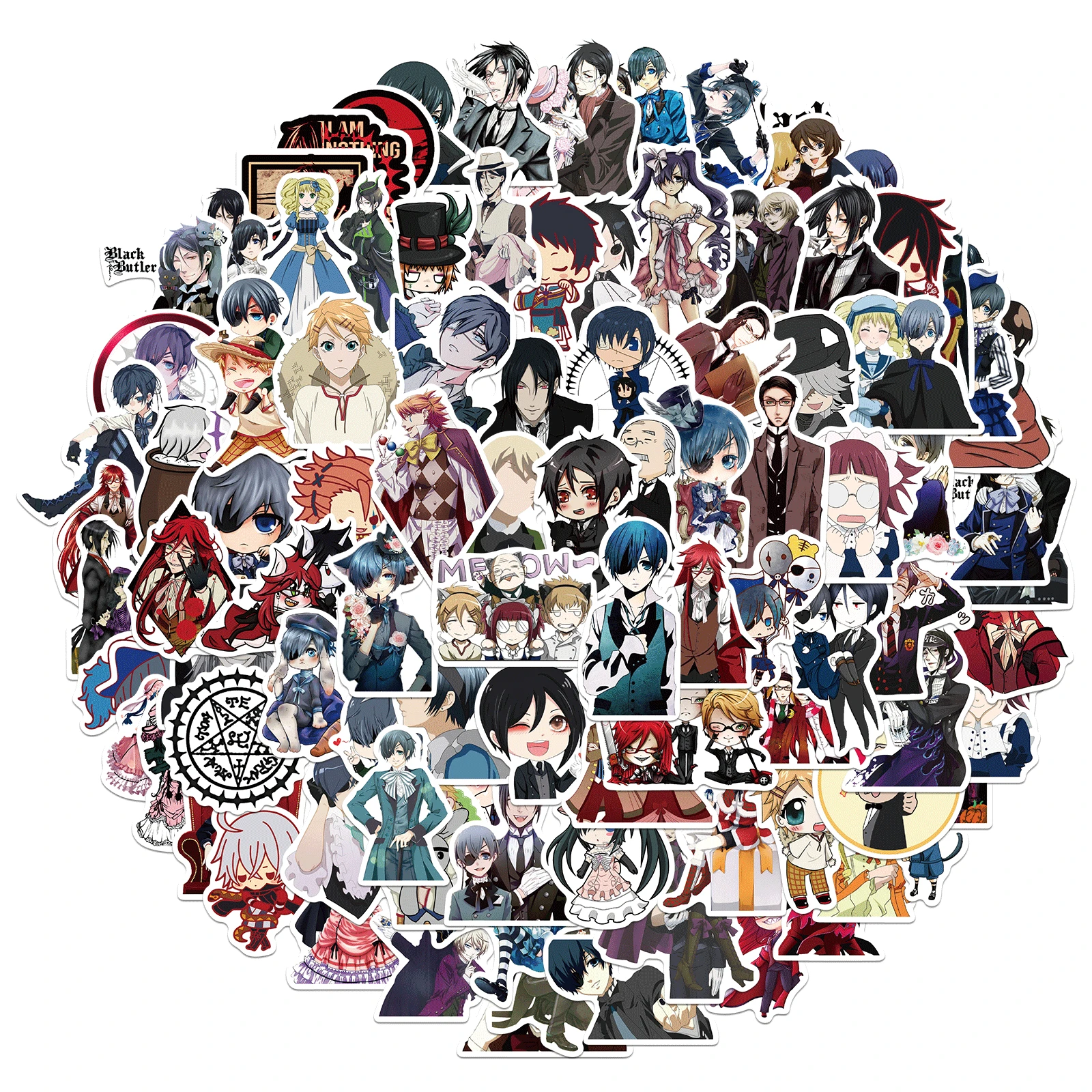 50/100PCS Black Butler Sticker Pack for Children Gift Cartoon Anime Stickers To Stationery Laptop Suitcase Guitar Decal