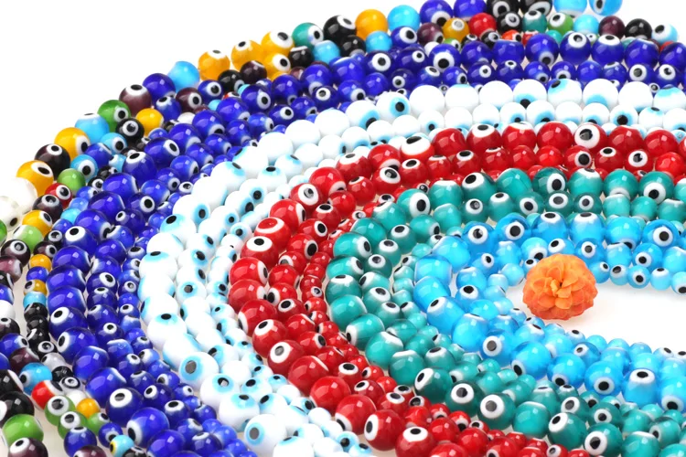 6mm/8mm/10mm Multicolor Runde Flache Form Evil Eye Lampwork Glasierte Glas Perlen für Armband halskette DIY Schmuck Machen – Detail 1