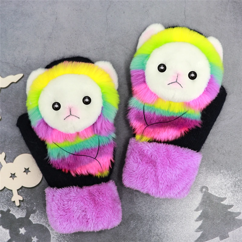 Lovely Animals Children\'s Mittens Winter Thick Plus Velvet Warm Parent-child Gloves Full Finger Princess Mittens For Girls Adult