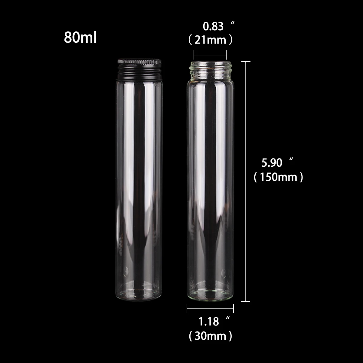 500 pieces 80ml 30*150mm Glass Bottles Jar Vials Terrarium with Black Aluminum Lids for Art DIY Crafts Wedding Favors