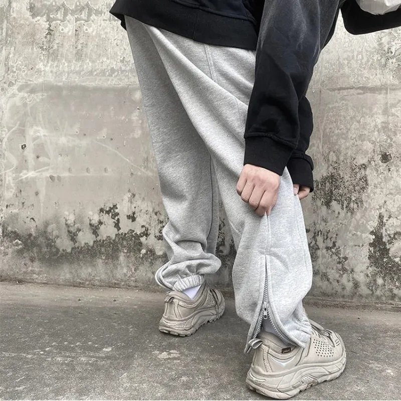 

Fashion Grey Sweatpants Men's Back Zipper Streetwear Casual Joggers Ankle Banded Sweat Pants Men Boys Trousers Mens Clothing