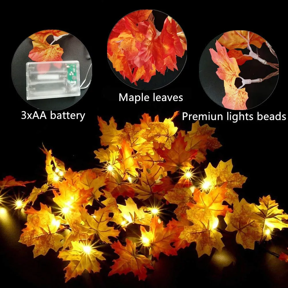 Fall Maple Leaves String Lights with Remote Thanksgiving Xmas Decorations Fall Garland Lights with 8 Lighting Modes and Timer