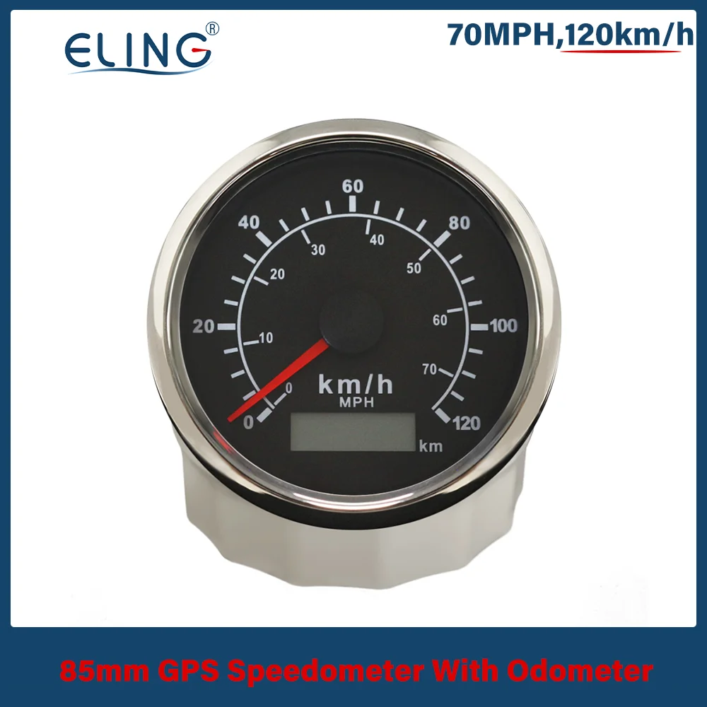 ELING Universal 85mm 70MPH 120km/h GPS Speedometer Adjustable Odometer With GPS Antenna With Red/Yellow Backlight Waterproof