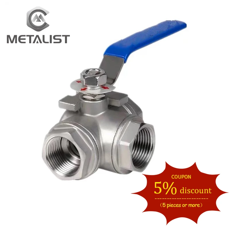 METALIST DN8-DN65 SS304 Stainless Steel Sanitary BSPT Female Threaded T Type 3 Way Ball Valve Pipe Fittings with Vinyl Handle