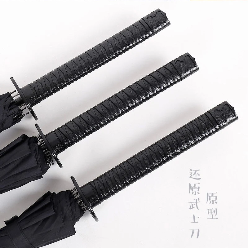 EDC-Paraguas automático plegable para lluvia, cuchillo de espada samurái japonés, a prueba de viento, creativo, autodefensa, Parasol grande para