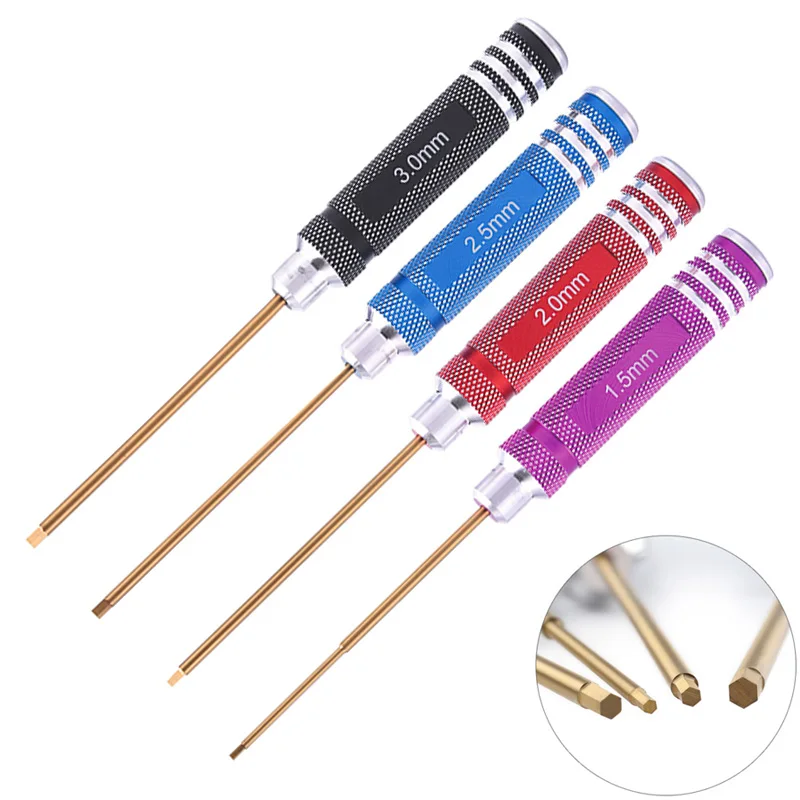 4Pcs/set Titanium Plating 1.5mm 2mm 2.5mm 3mm Hexagon Screwdriver Screw Driver Tool Kit for RC Model Car Boat Airplane