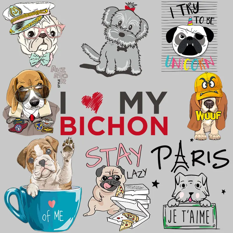 Dog animals Vinyl Sticker For Clothes Heat Transfer PVC Patch Stickers on Clothes Iron-on Transfers Applique on Clothes