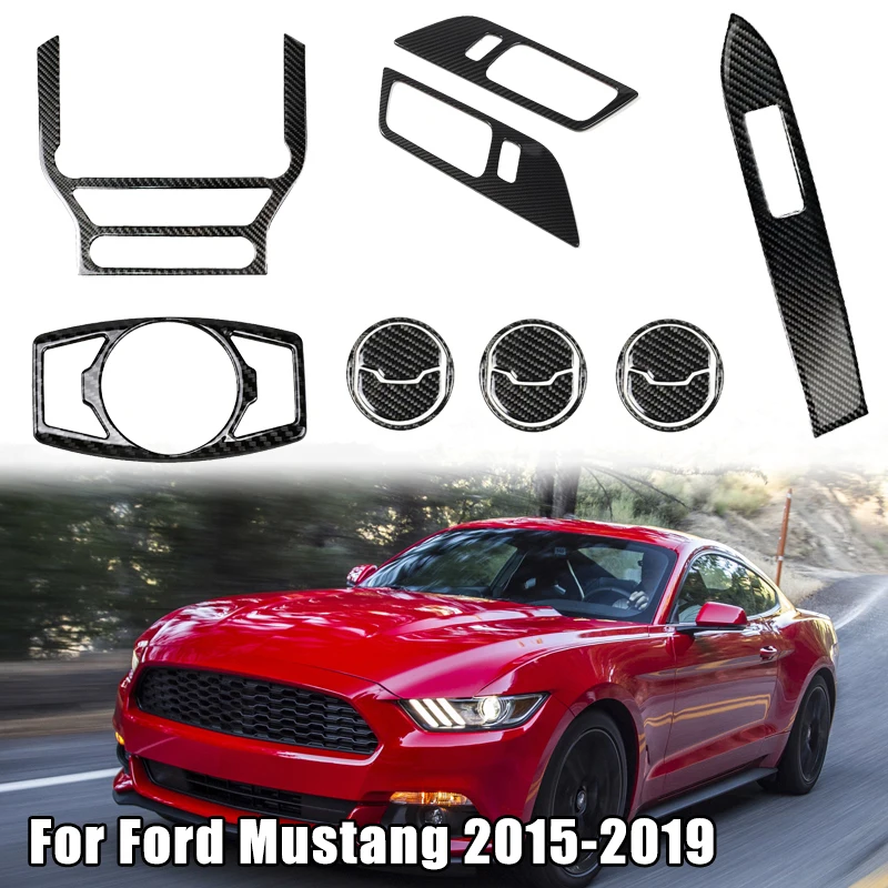 

Отделка салона автомобиля из углеродного волокна для Ford Mustang 2015-2019, приборная панель консоли переключения передач, дверная панель, декоративные наклейки