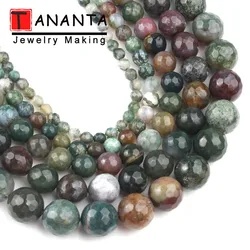 Natural Stone Beads Faceted Indian Agates 4 6 8 10 12MM Round Beads for Jewelry Making Diy Bracelet Necklace Wholesale 15 Inch