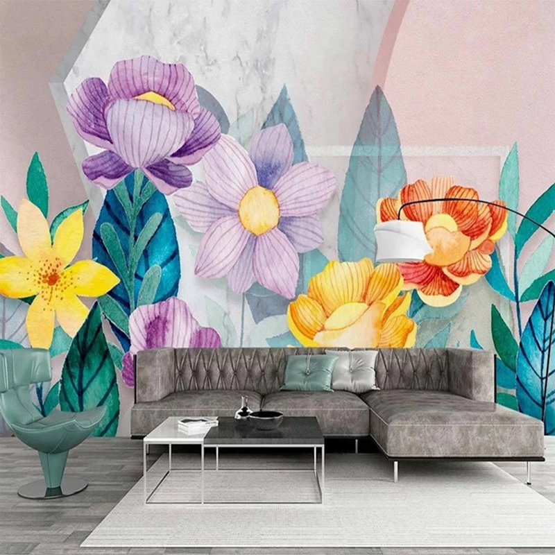 Custom 3D Mural Plants Purple Flowers Photo Wallpaper for Bedroom Living Room Sofa Background Non-woven Embossed Wall Paper Roll