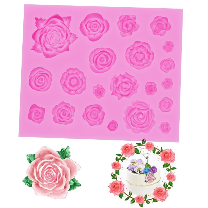 Rose Flower Silicone Molds Wedding Cupcake Topper Fondant Cake Decorating Tools Sugarcraft Candy Clay Chocolate Gumpaste Moulds