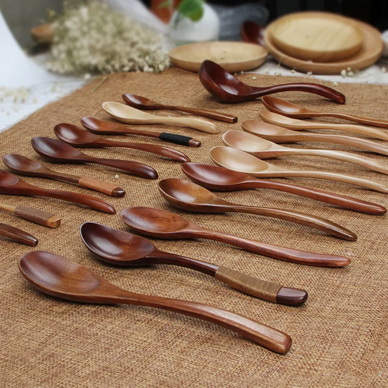 Japanese Style Wooden Spoon Utensil Natural Wood Soup Spoon Rice Soup Teaspoon Tableware Kitchen Cooking Tools