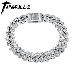 TOPGRILLZ Mens Bracelet 12mm Baguette Prong Cuban Link Bracelet Iced Out CZ Jewelry Hip Hop Rock Fashion Jewelry Gift For Party